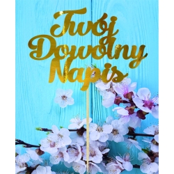 Topper napis na tort dekoracja Twój Dowolny Tekst Imię Słowo pik złoty na każdą okazję